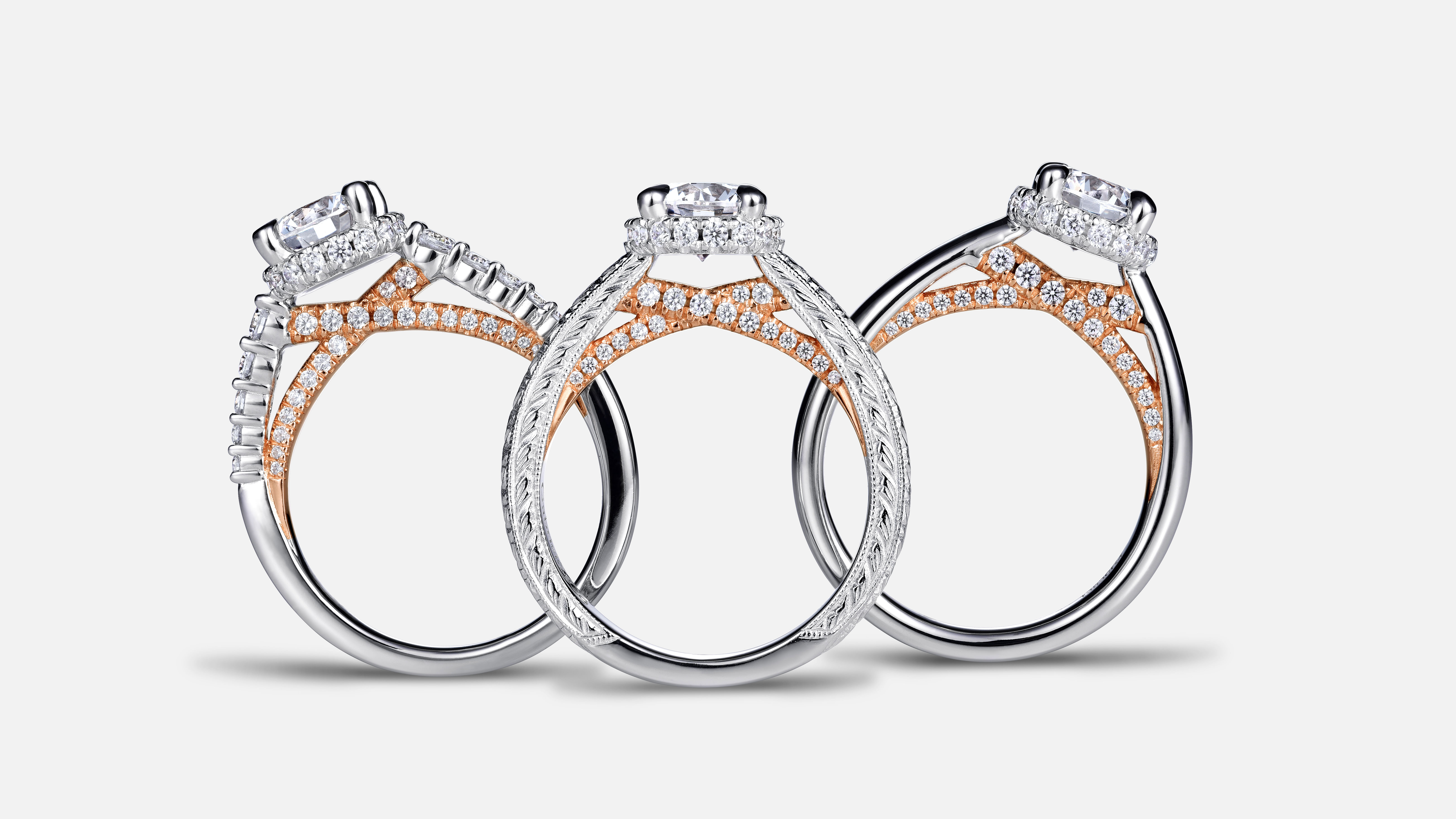 14K White-Rose Gold Hidden Halo Round Diamond Engagement Ring angle 